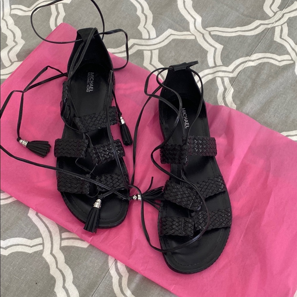 Michael Kors Black Braided Gladiator Women's Sandals Sz 10 hardly worn